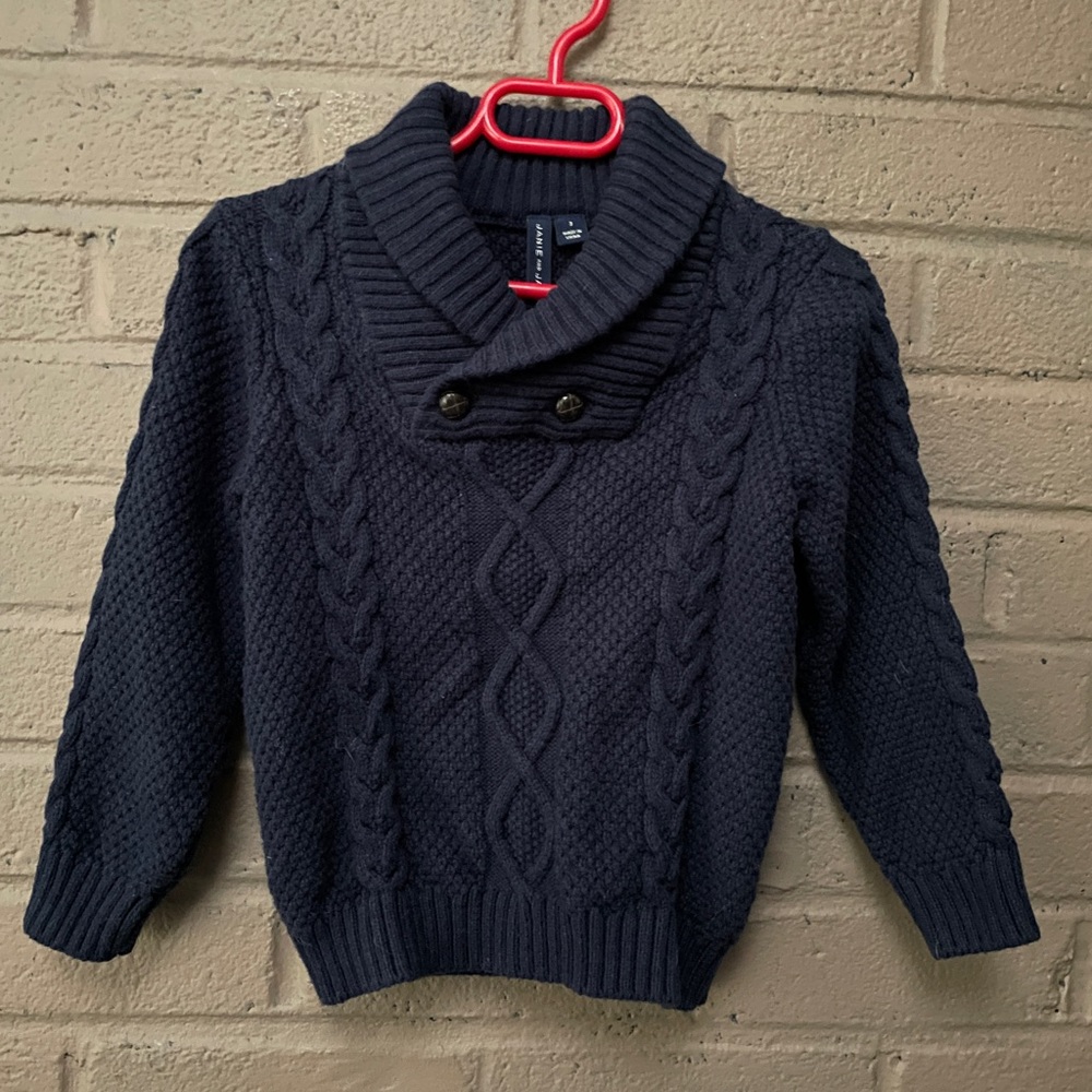 Janie and Jack Navy Cable Knit Shawl Sweater 3
